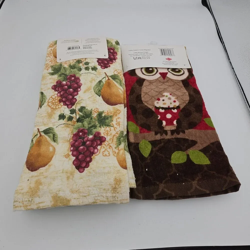 Lot of 5 New Kitchen Towels Better Homes & Gardens KitchenWears Owl Cotton NWT